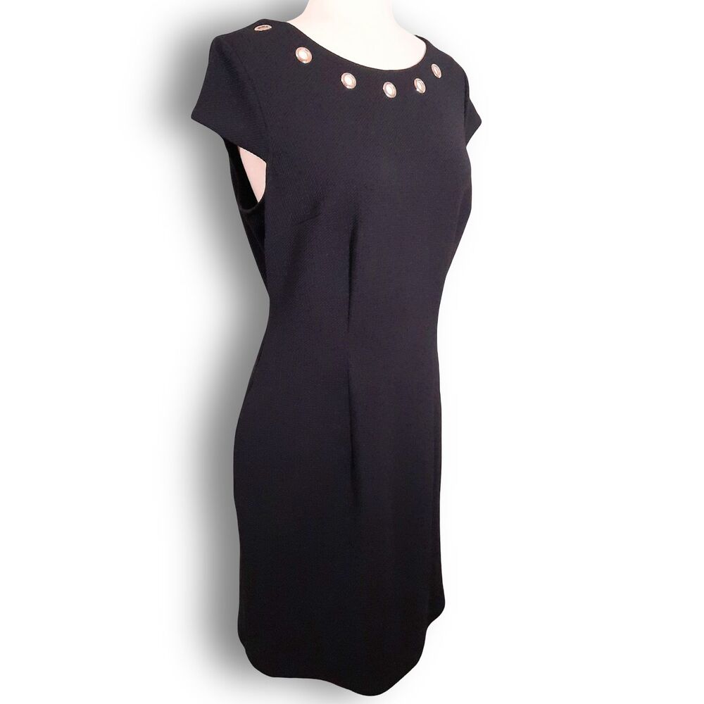 AB Studio Knee-Length Black Dress SZ Large / Textured / Pockets / Silver Eyelets